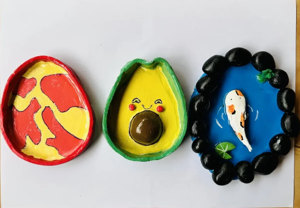 my 2nd, 3rd and 4th air dry clay projects after failed rabbit project