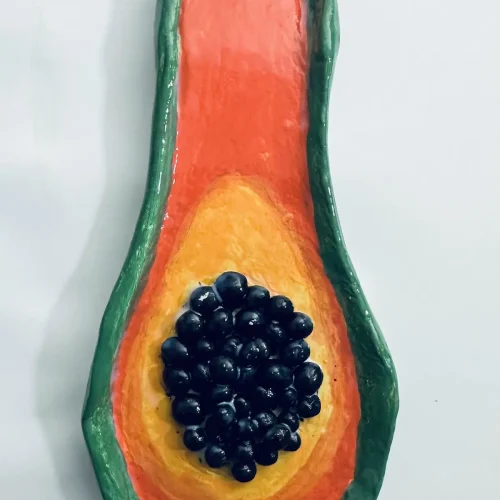 final result - papaya trinket tray made with air dry clay