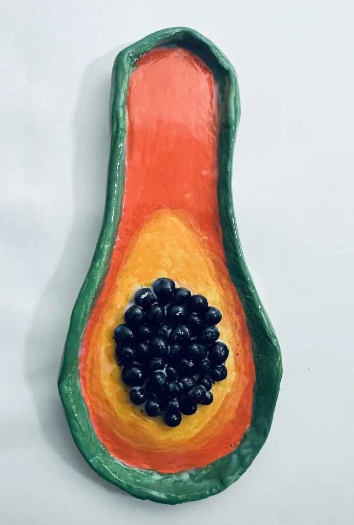 final result - papaya trinket tray made with air dry clay