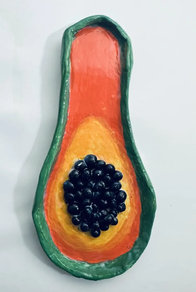 final result - papaya trinket tray made with air dry clay