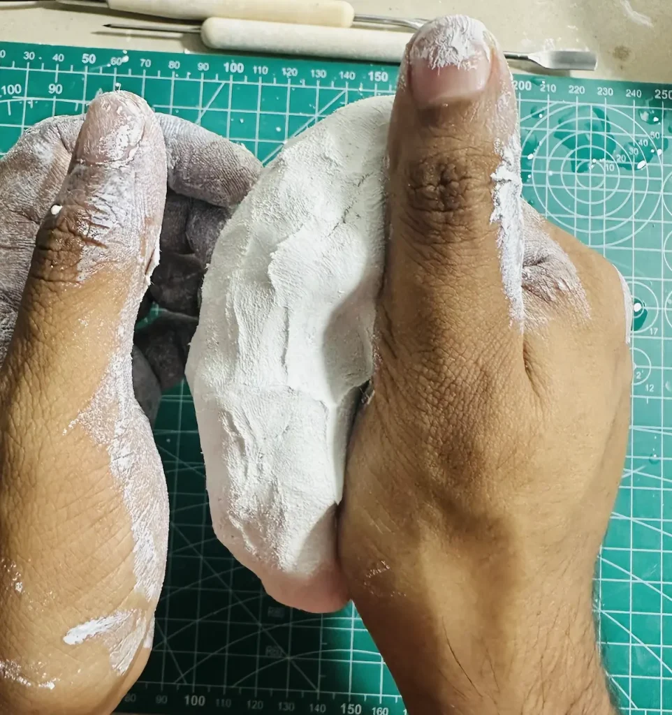 kneading the air dry clay