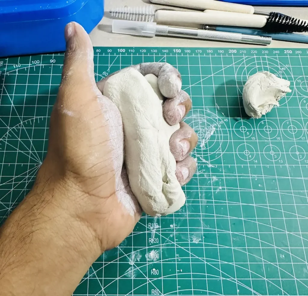 kneading the air dry clay
