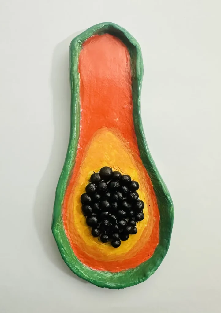 painted air dry clay papaya trinket tray