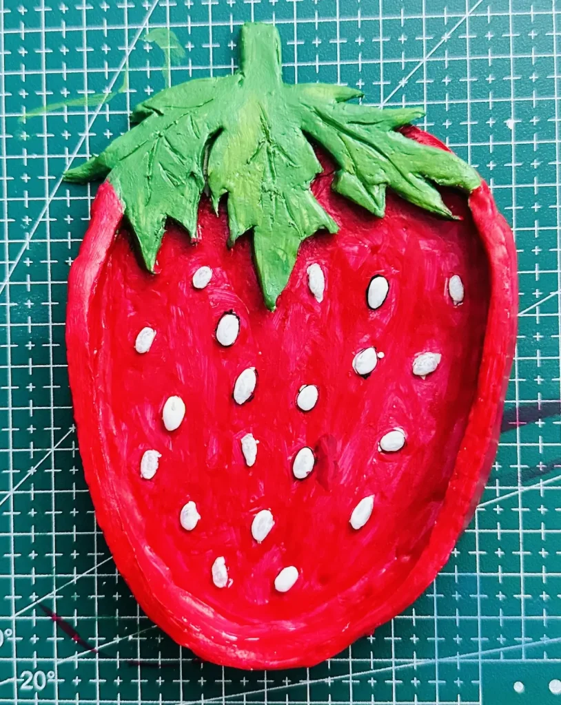 painted strawberry trinket tray after drying