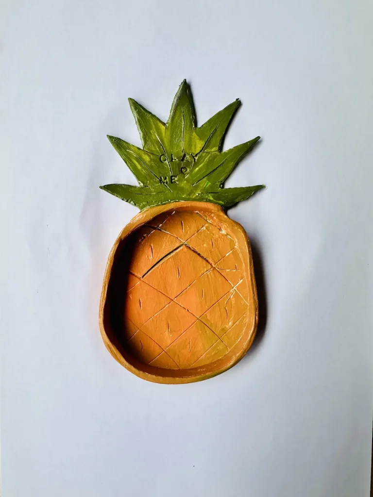 pineapple trinket tray made with air dry clay