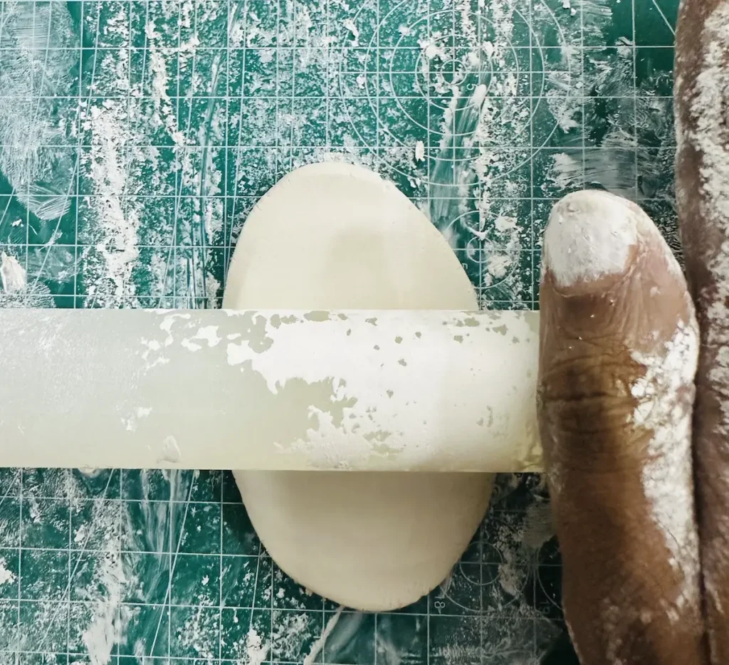 rolling clay slab to make banana peels