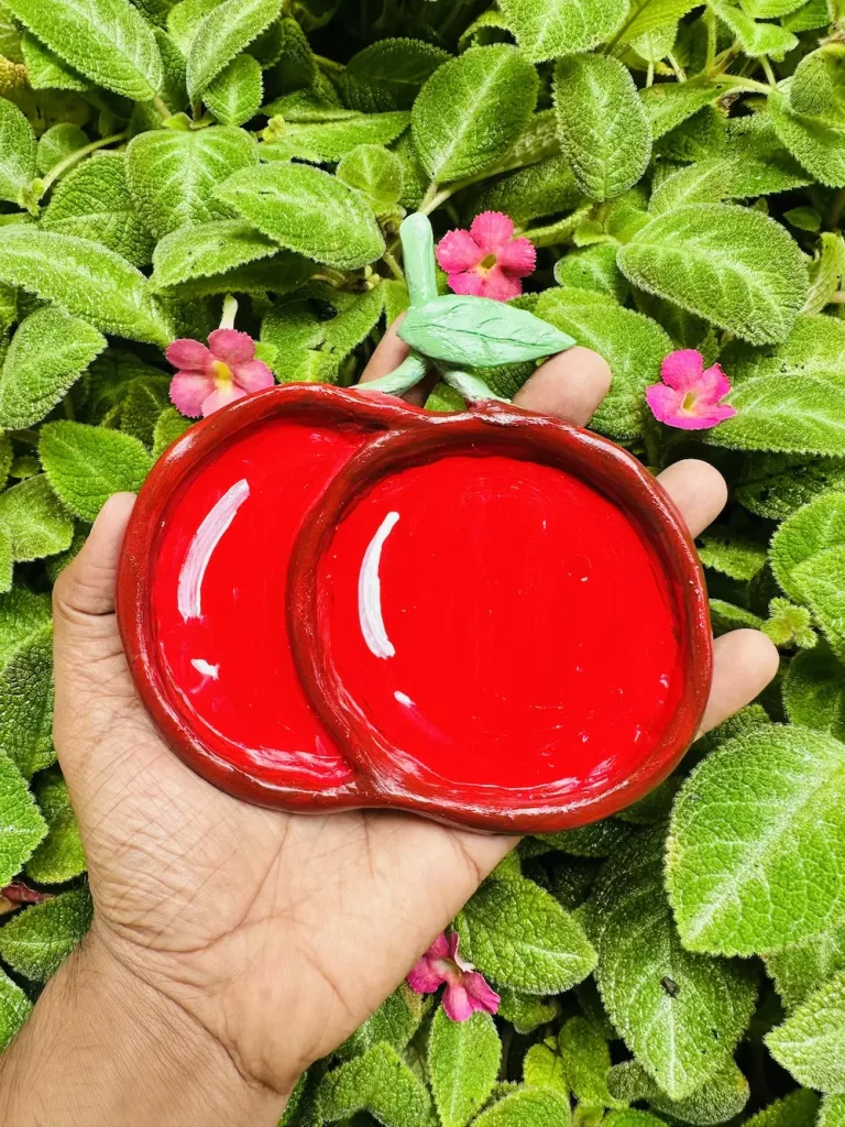 cherry trinket tray made with air dry clay