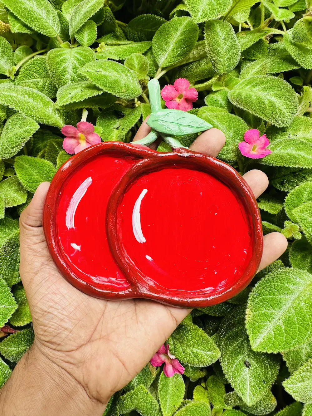 cherry trinket tray made with air dry clay