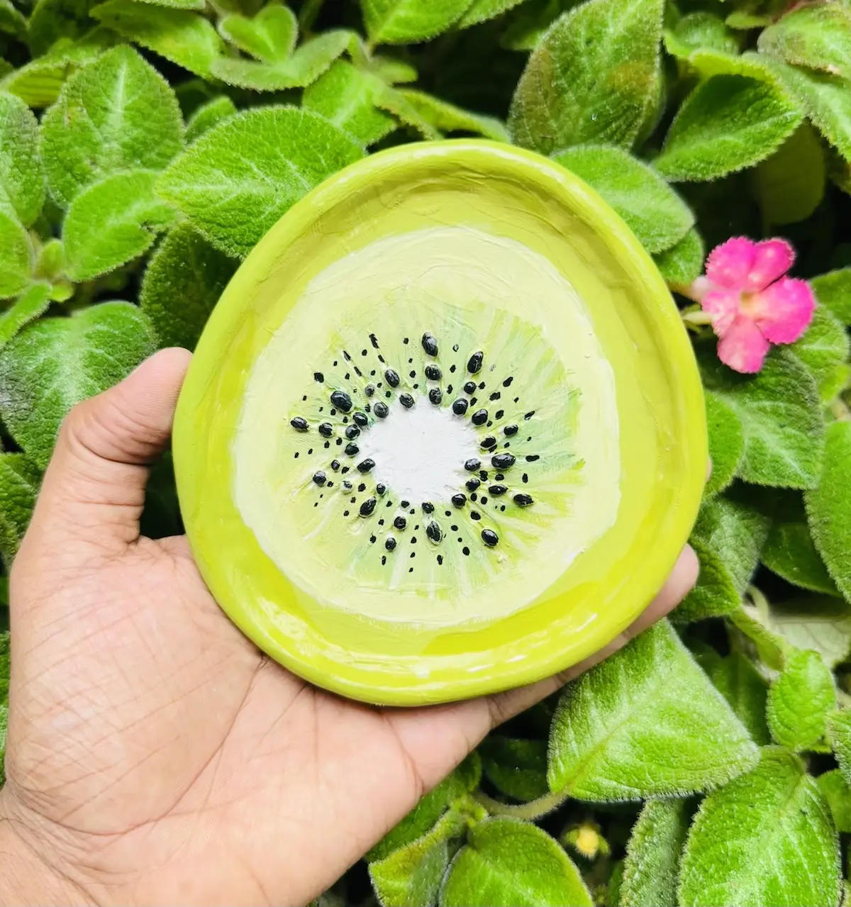 kiwi trinket tray made with air dry clay