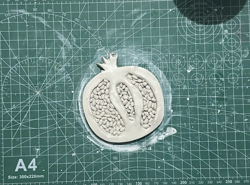 pomegranate trinket tray before drying