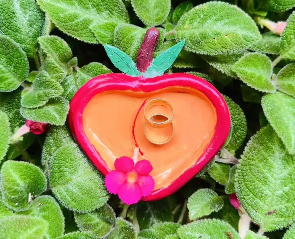 peach trinket tray made with air dry clay