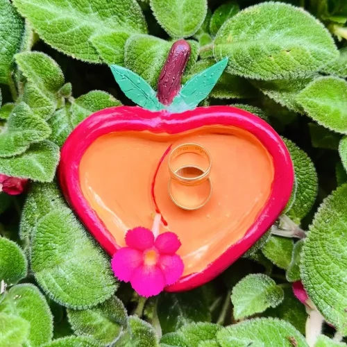 peach trinket tray made with air dry clay