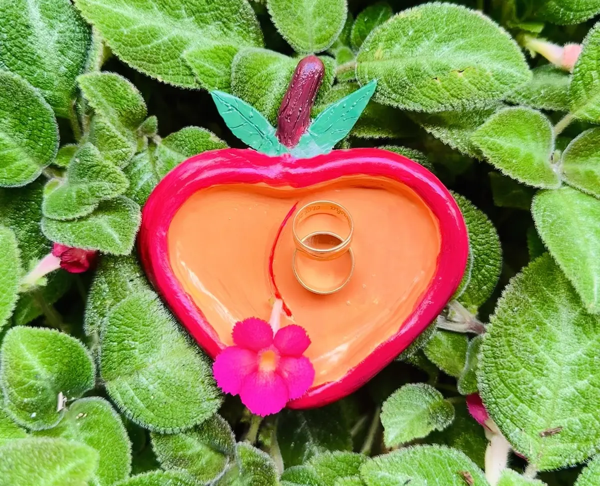 peach trinket tray made with air dry clay